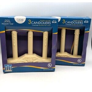 3 Light Electric Candolier Indoor Christmas Candle Lamp Ivory Plastic with Bulbs